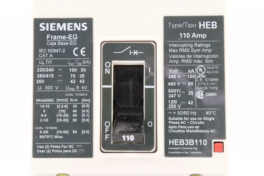 Автоматический выключатель SIEMENS HEB3B110 110A 3-POLE HEB CIRCUIT BREAKER, 65K — фото лота 1