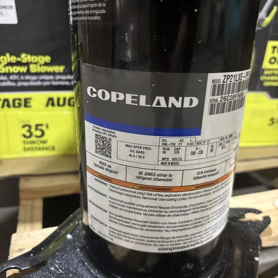 Компрессор ZP21LXE-PFV-800 Copeland Scroll Compressor 20,000 BTU/HR, 208/230V — фото лота 1