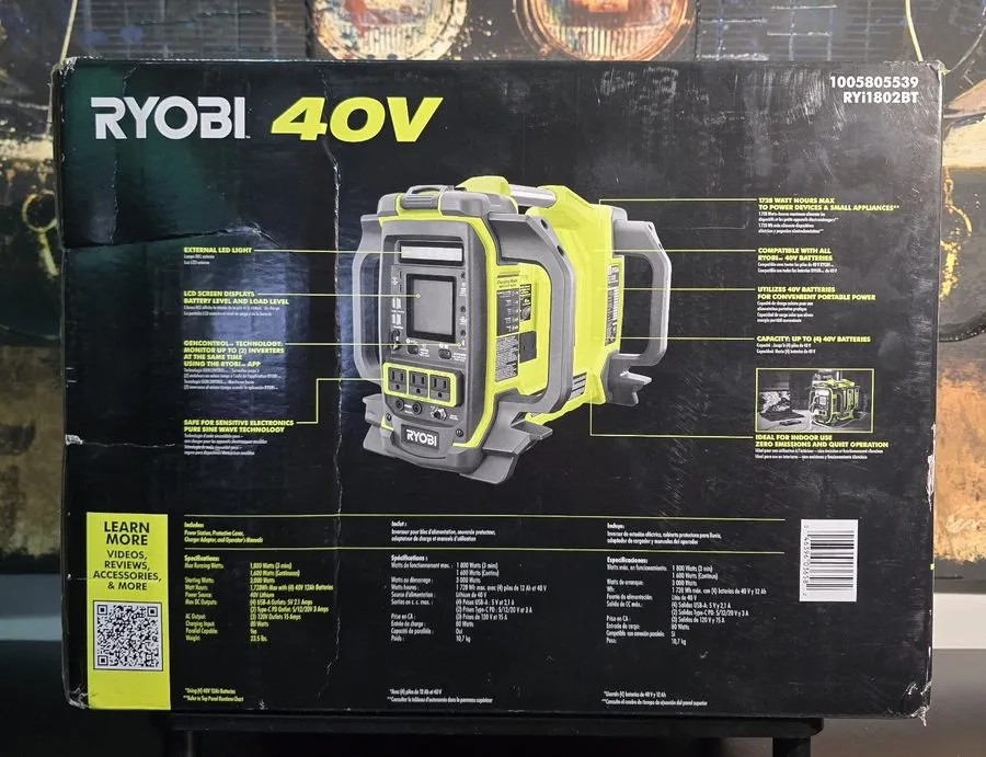 Инвертор RYOBI 40V 1800-Watt Portable Battery Inverter Power Station & 4 Port Ch