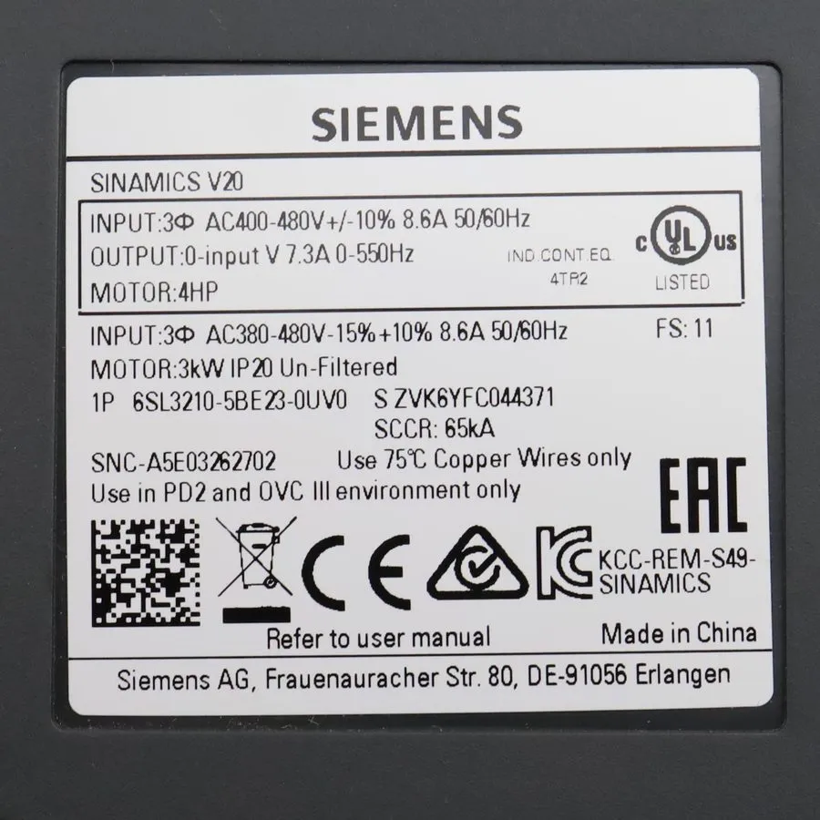 Частотный преобразователь 6SL3210-5BE23-0UV0
