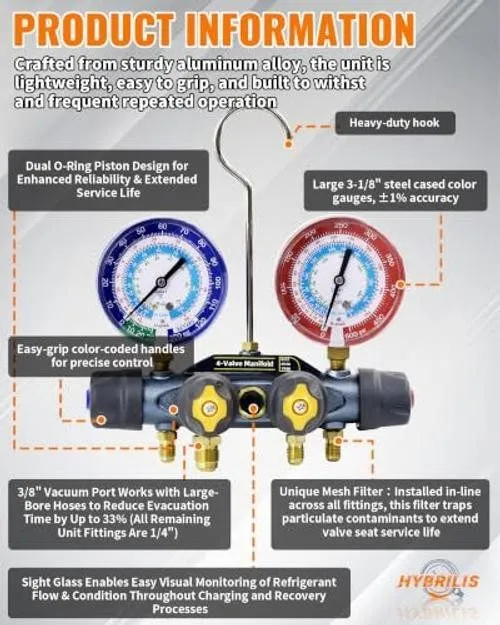 Манометрический коллектор 4-Valve HVAC Manifold Gauge Set — фото лота 2