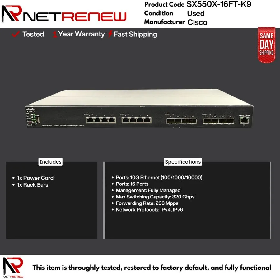 Коммутатор Cisco SX550X-16FT-K9 16 Port 10G Managed Switch 8x RJ45 8x SFP+