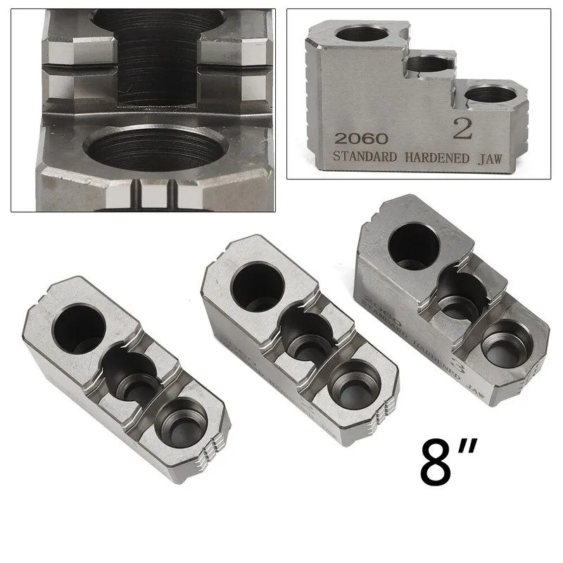 Патрон 8'' Hard Chuck Jaws 1.5mmx60 CNC Lathe 3 Set Lathe Chuck 3 Holes 2 Steps