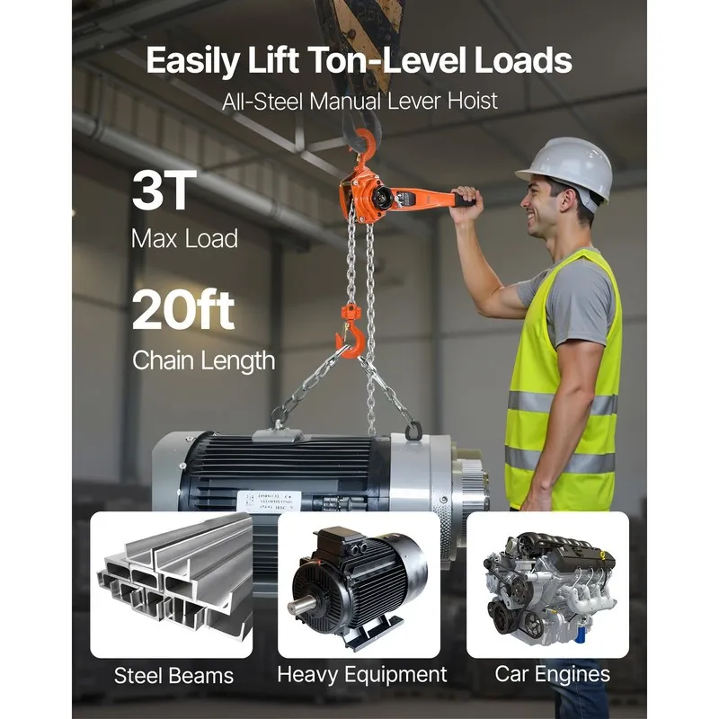 Таль Uimoso Manual Lever Chain Hoist3T 6600lbs20ft Lift Alloy Steel — фото лота 1