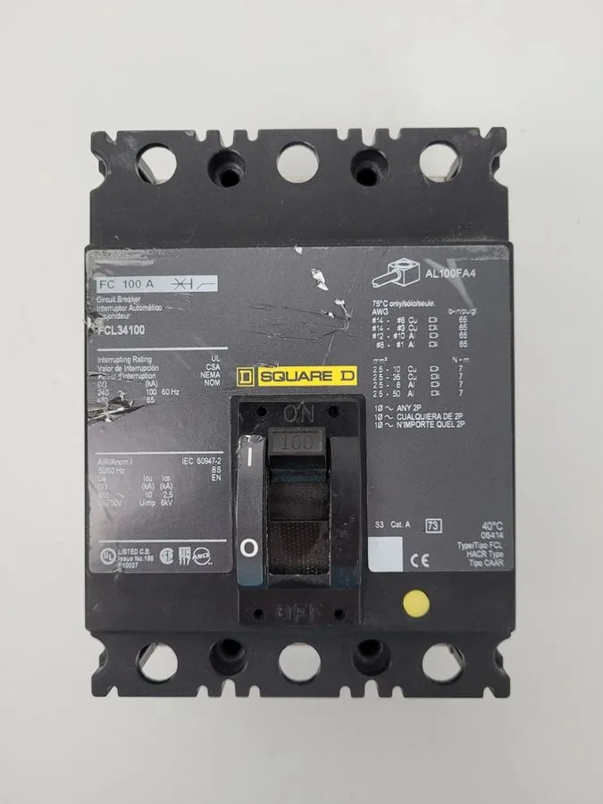 Автоматический выключатель Square D FCL34100 100A 480V 3 Pole Main Circuit Break
