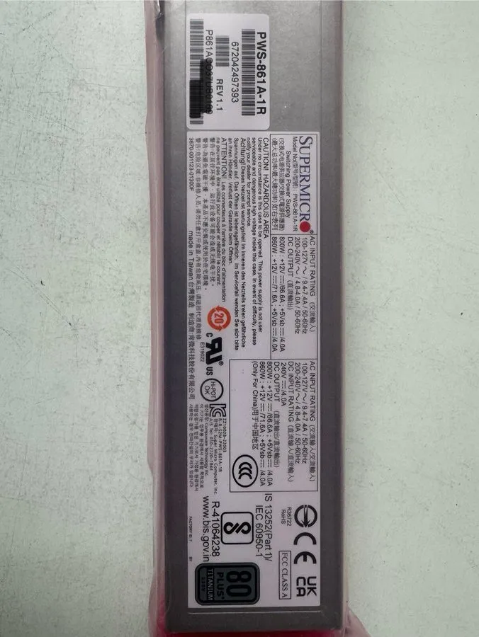 Блок питания Supermicro 800W/860W 1U Redundant Power Supply (PWS-861A-1R)