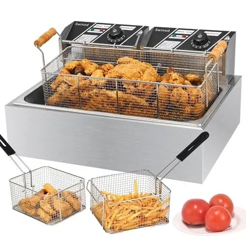 Фритюрница Commercial Deep Fryer with Baskets, 3400W 12.7QT/12L Thickened Stainl