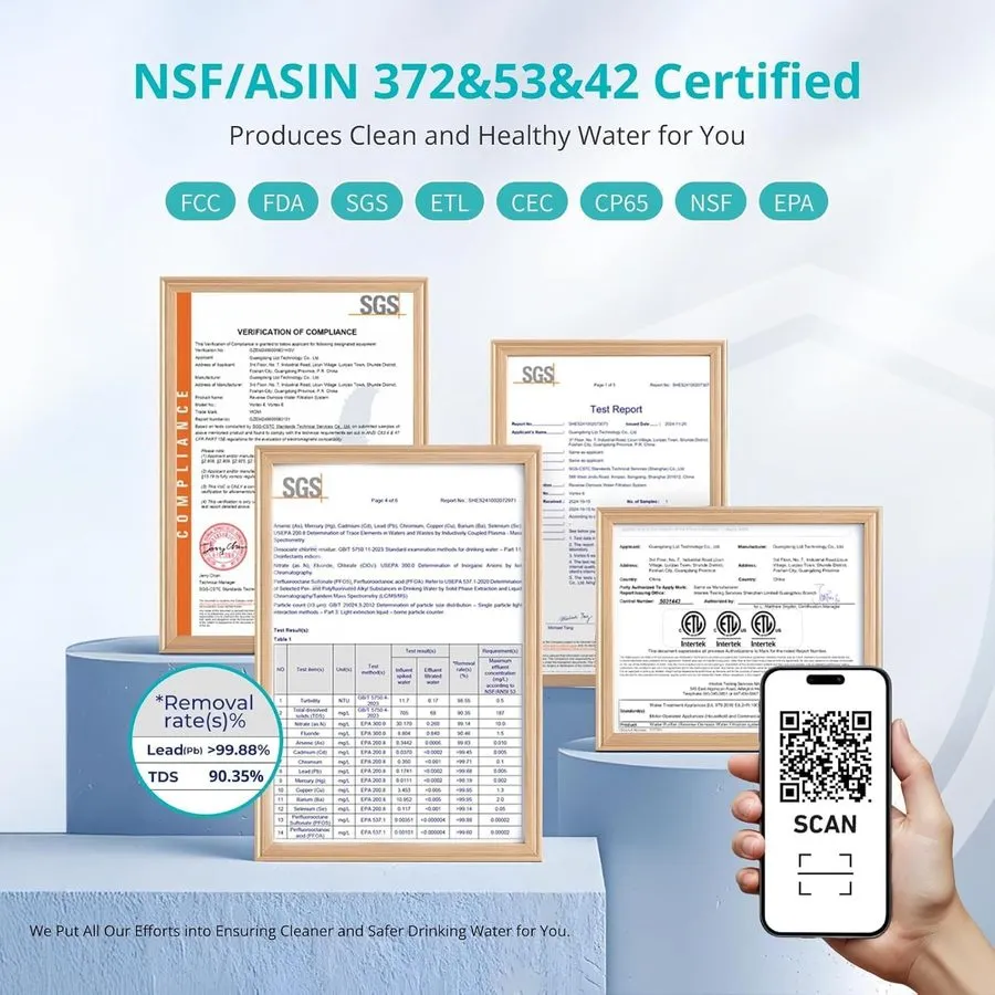 Насос NSF Certified 9-Stage Tankless Reverse Osmosis System 800G PFAS Reduction