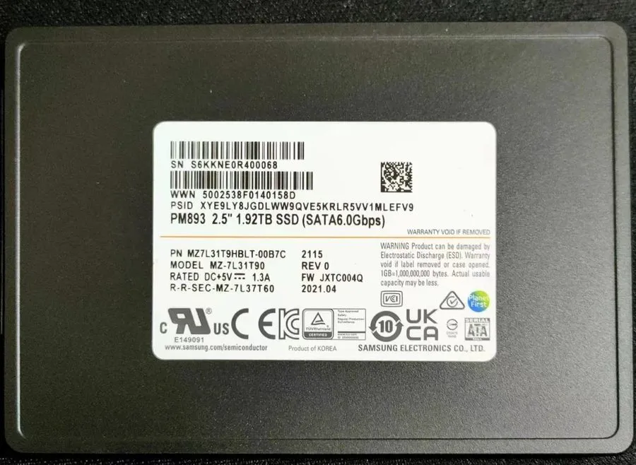 SSD-накопитель Samsung PM893 1.92TB SSD 2.5" SATA 6Gbps MZ-7L31T90 MZ7L31T9HBLT-