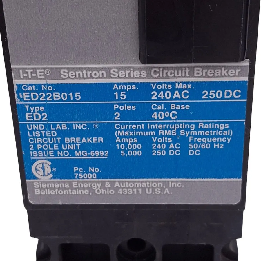 Автоматический выключатель Siemens ED22B015 Sentron Circuit Breaker, 2-Pole 15A,