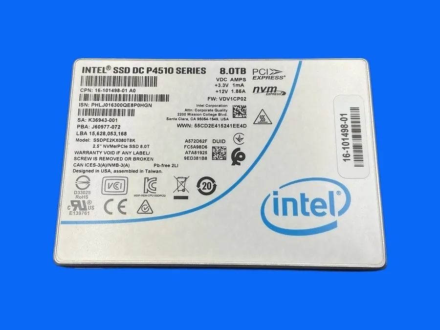 SSD-накопитель Intel DC P4510 8TB NVMe PCIe 3.1 x4 U.2 Enterprise SSD SSDPE2KX08