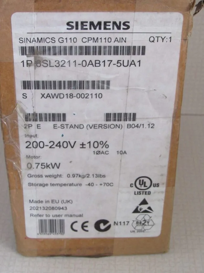 Частотный преобразователь Siemens SINAMICS G110 0.75kW VFD Inverter 6SL3211-0AB1