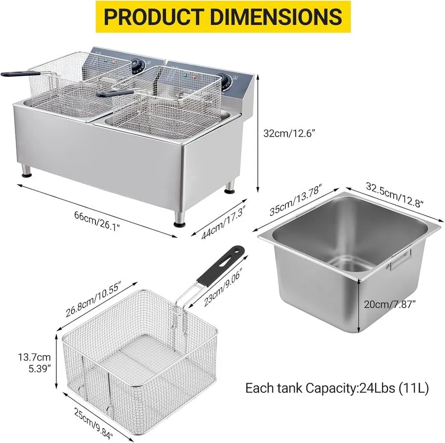 Фритюрница 3400W Commercial Electric Deep Fryer 22L/23.2QT 304 Home & Catering K — фото лота 2