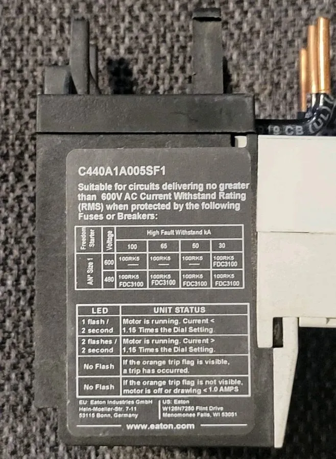 Реле Eaton C440A1A005SF1 Thermal Overload Relay 600V 1-5A Overload Protection — фото лота 2
