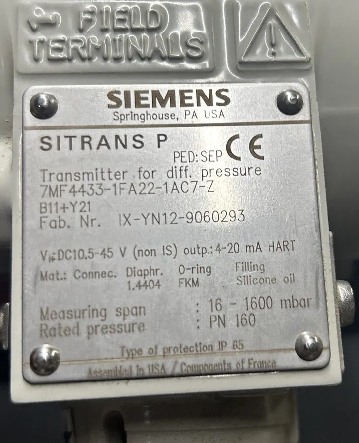 Датчик давления HART Siemens Sitrans P 7MF4433-1FA22-1AC7-Z. Diff Pressure Trans