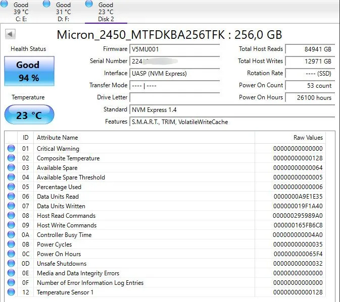 SSD-накопитель Micron 2450 256GB M.2 2230 PCIe 4.0 Gen4 x4 SSD MTFDKBA256TFK