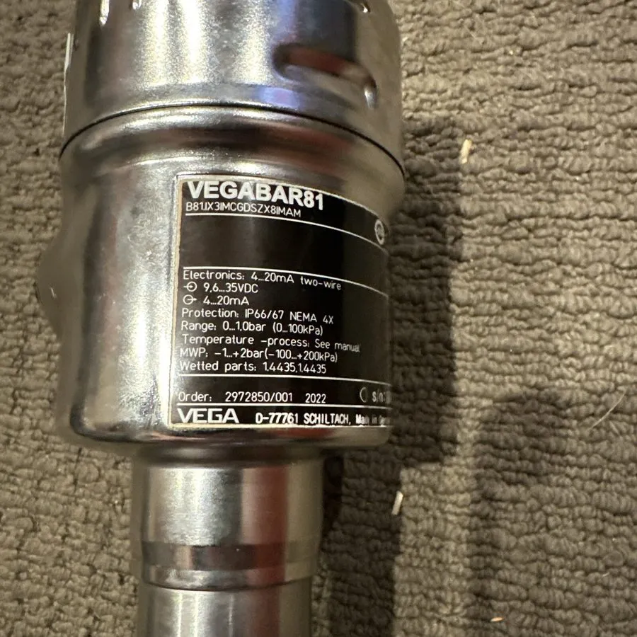 Датчик давления Vega Vegabar 81 Pressure Transmitter B81.IX3IMCGDSZX8IMAM Hygien — фото лота 1