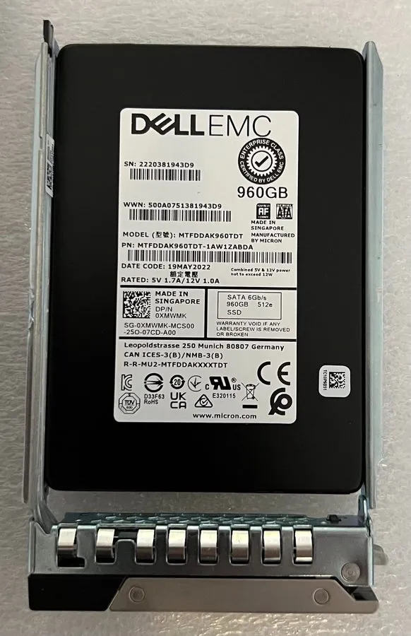 SSD-накопитель XMWMK Dell MICRON 960GB 2.5" SATA 6Gbs Mixed Use SSD MTFDDAK960TD