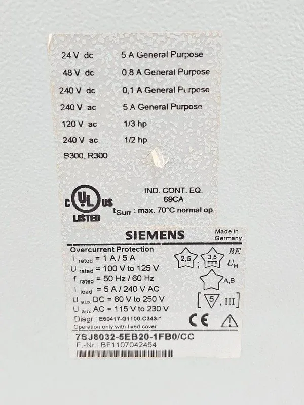 Реле защиты SIEMENS SIPROTEC 7SJ8021-5EB20-1FB0/CC OVERCURRENT PROTECTION RELAY  — фото лота 1