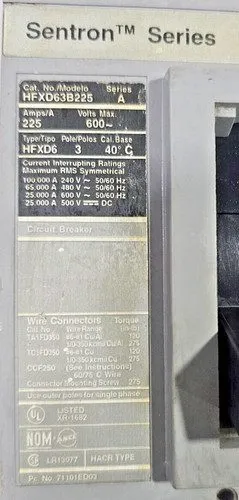 Автоматический выключатель SIEMENS SENTRON BREAKER HFXD63B225 225 AMP 600 VAC 3-