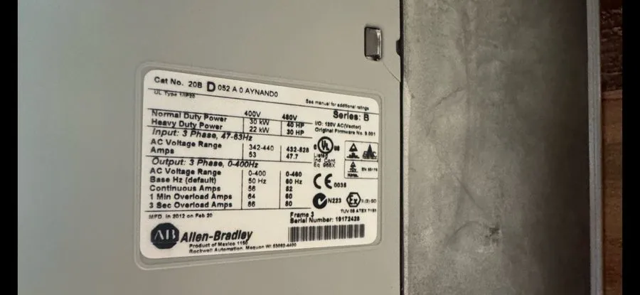 Частотный преобразователь Allen Bradley 20B052A0AYNAND0 PowerFlex 700 480V 3-Pha — фото лота 1