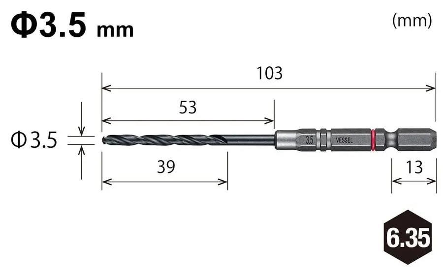 Режущий инструмент VESSEL AMD6P-3.5 HSS Drill Bit Set 3.5mm Metal Wood Resin Cro — фото лота 1