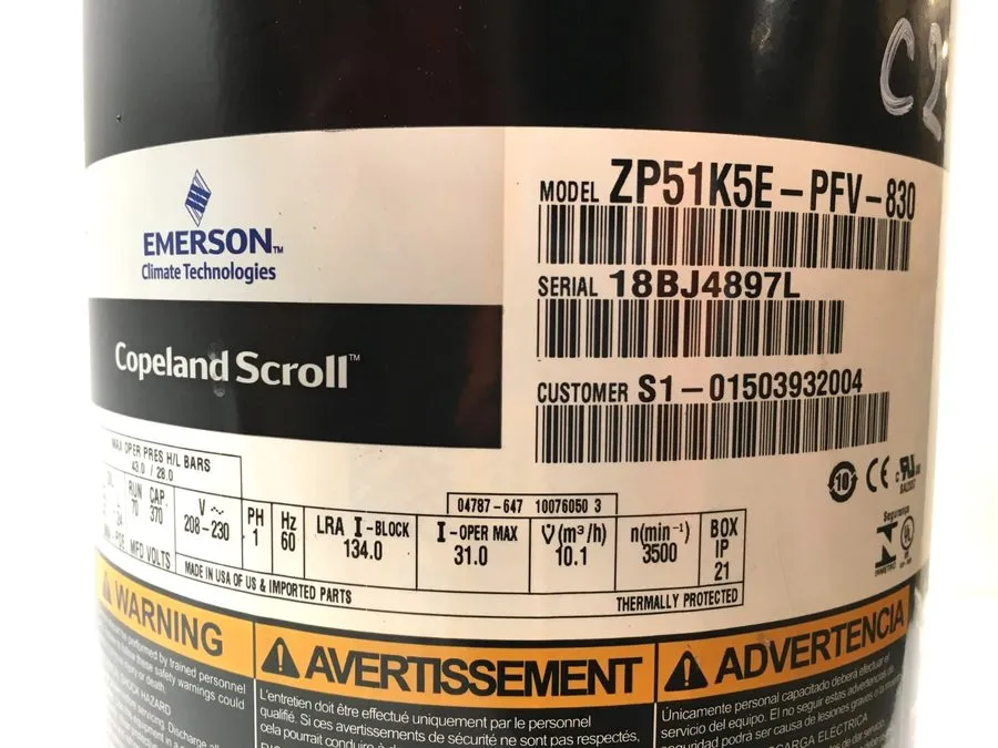 Компрессор Copeland ZP51K5E-PFV-830 Scroll Compressor 1 PH 230V
