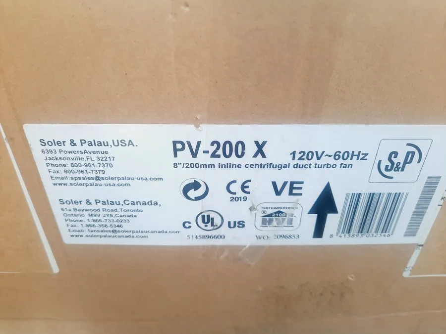 Вентилятор Soler & Palau PV-200X Inline Centrifugal Duct Fan, 8 In. Dia