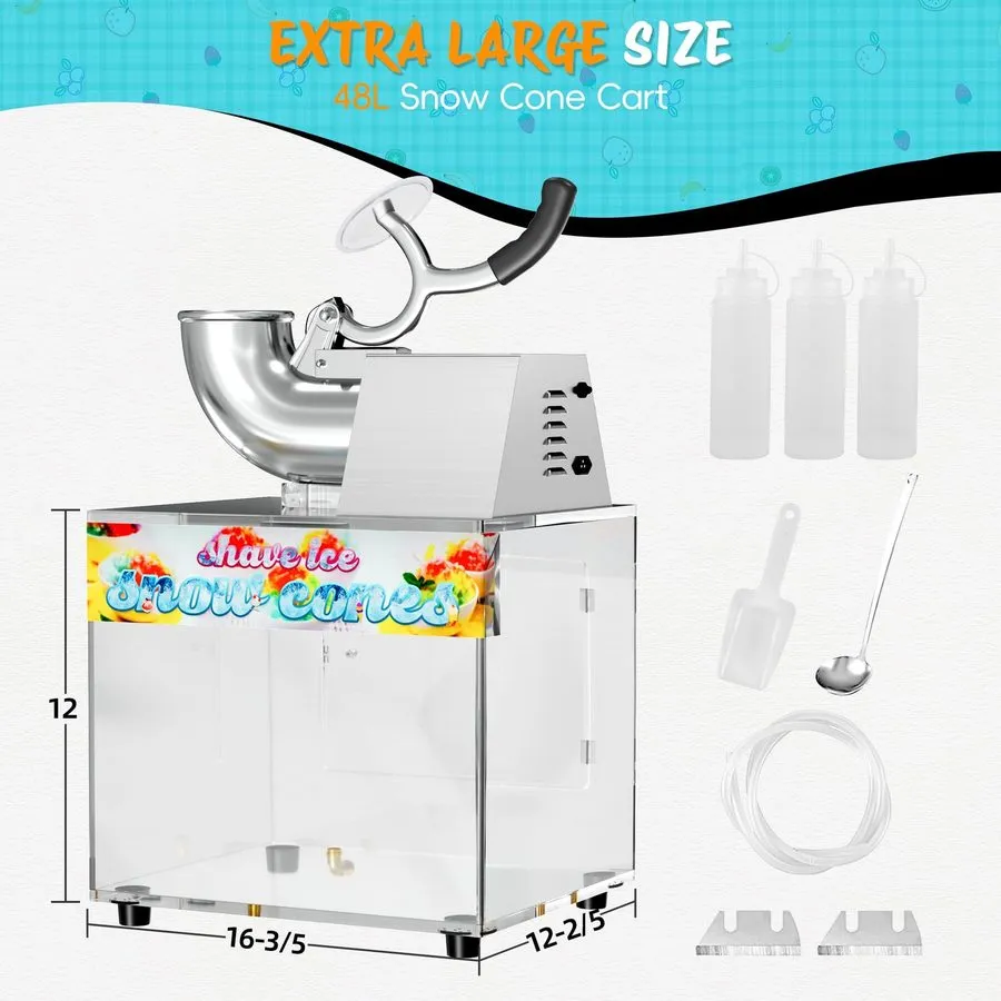 Льдогенератор 48L Snow Cone Machine, 500LB/H Commercial Shaved Ice Machine, 300W