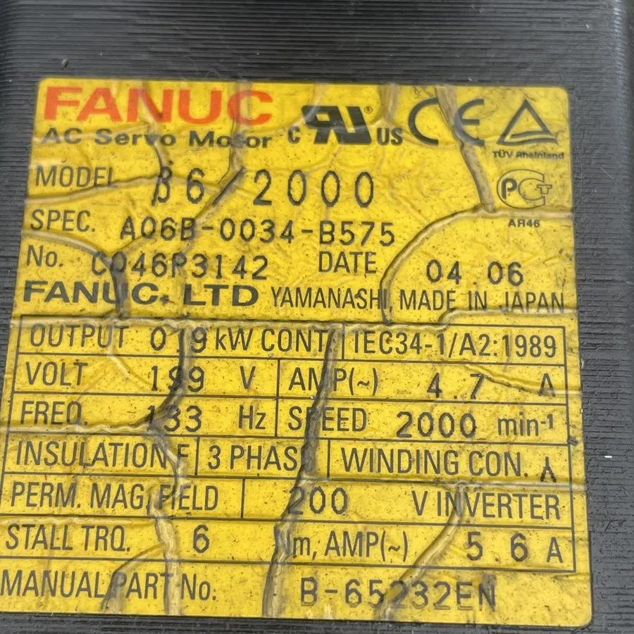Серводвигатель FANUC A06B-0034-B575 beta6/2000 AC Servo Motor 0.9kW 6Nm 2000rpm 