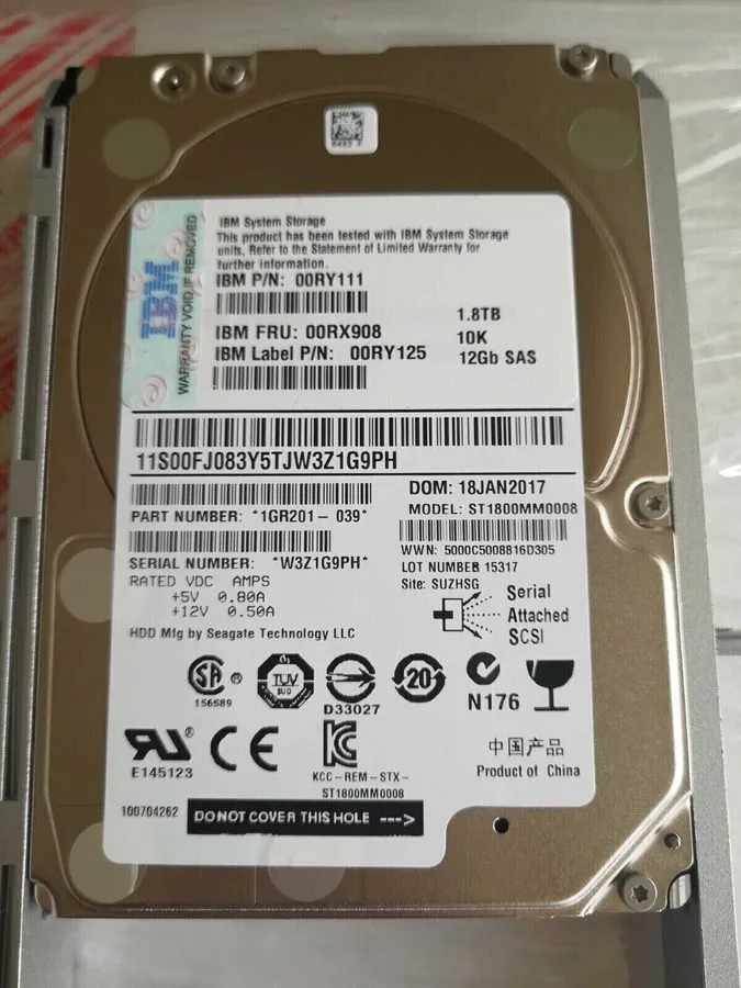 Жёсткий диск IBM 00RY125 12G 00RY111 1.8TB 00RX908 10K 2.5" SAS V7000 Gen2 HARD