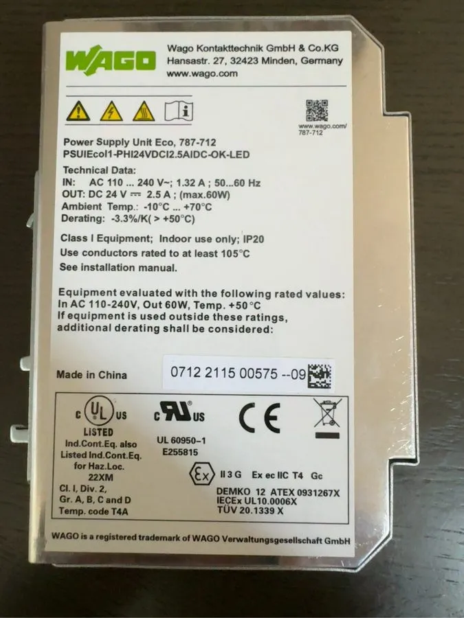 Блок питания WAGO 787-712 DIN RAIL POWER SUPPLY 24VDC 2.5A — фото лота 1