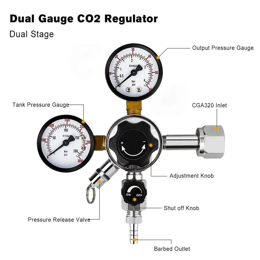Трубопроводная арматура Draft Beer Gas Regulator CO2 Keg Regulator 0-60PSI CGA-3