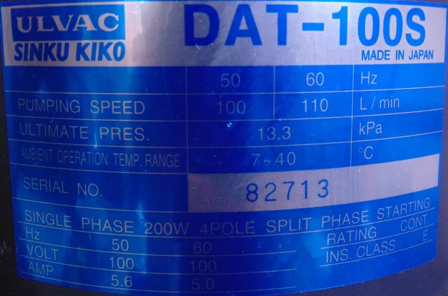Насос ULVAC DAT-100S SINGLE STAGE 100V 200W (1/4 HP) 110L/MIN DIAPHRAGM VACUUM P