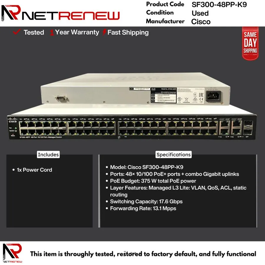 Коммутатор Cisco SF300-48PP-K9 48 port POE-+ switch with GIG uplink