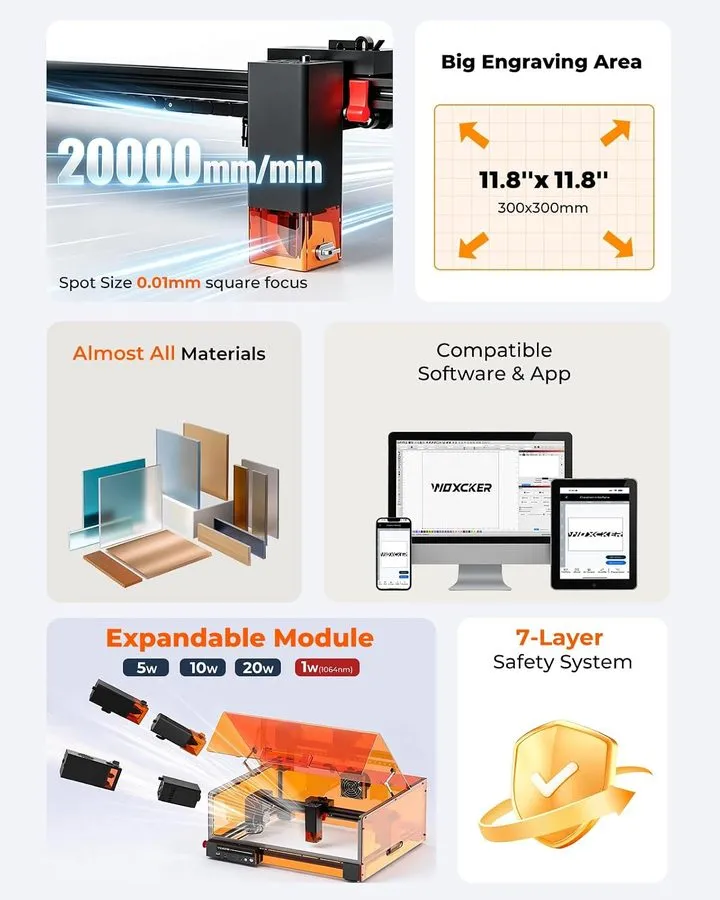 Лазерный гравёр 20W Laser Engraver, Laser Cutter Machine with Enclosure, Class 1