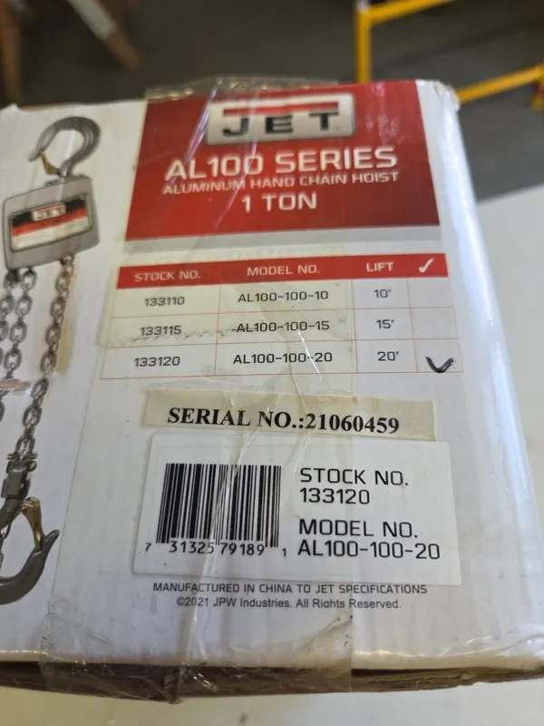 Таль JET 133120 AL 100-100-20 1-Ton Aluminum Hand Chain Hoist — фото лота 2