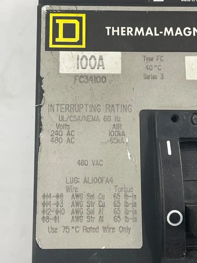 Автоматический выключатель Square D FC34100 circuit breaker Iline 3pole 100 amp 