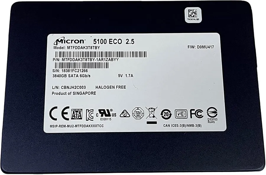 SSD-накопитель Micron 5100 ECO 3.84TB SATA 6Gb/s 2.5" SSD 0VFR02 MTFDDAK3T8TBY