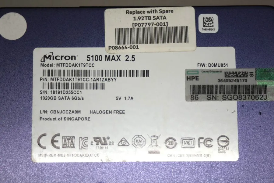 SSD-накопитель Micron 5100 Max 1.92TB SATA 3 6Gb/s 2.5" SSD MTFDDAK1T9TCC (75% H