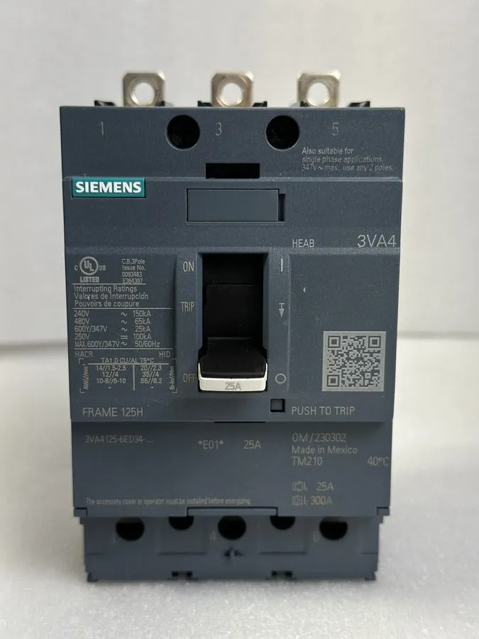Автоматический выключатель Siemens 3VA4125-6ED34-0AA0 3 Pole 25 Amp Volt 65kA Bo — фото лота 1