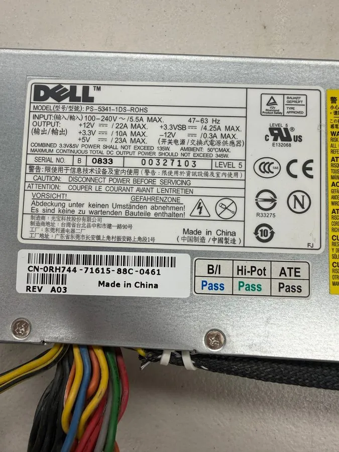 Блок питания Dell PowerEdge 850 860 0RH744 / PS-5341-1DS-ROHS 345W Server Power  — фото лота 2