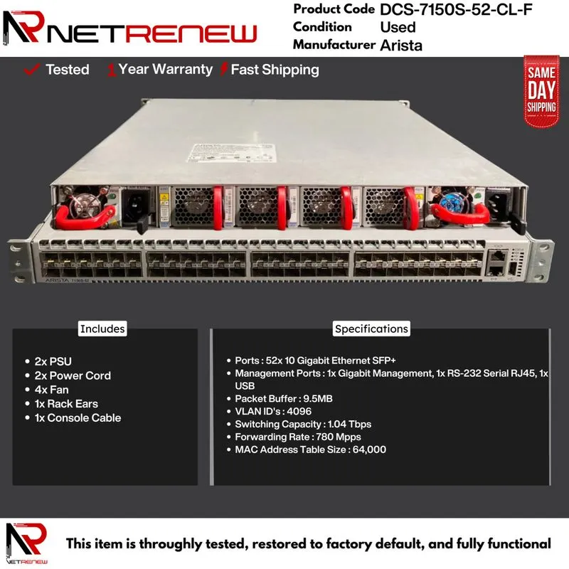 Коммутатор Arista DCS-7150S-52-CL-F 52 Port 10GbE SFP+ Ethernet Switch — фото лота 1