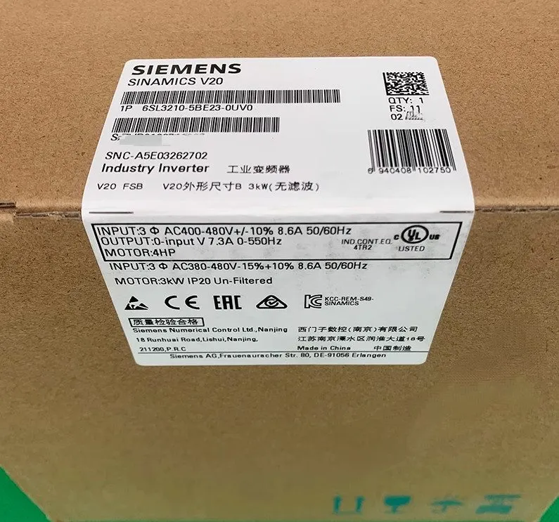 Частотный преобразователь 6SL3210-5BE23-0UV0 SIEMENS SINAMICS Rated Power V20