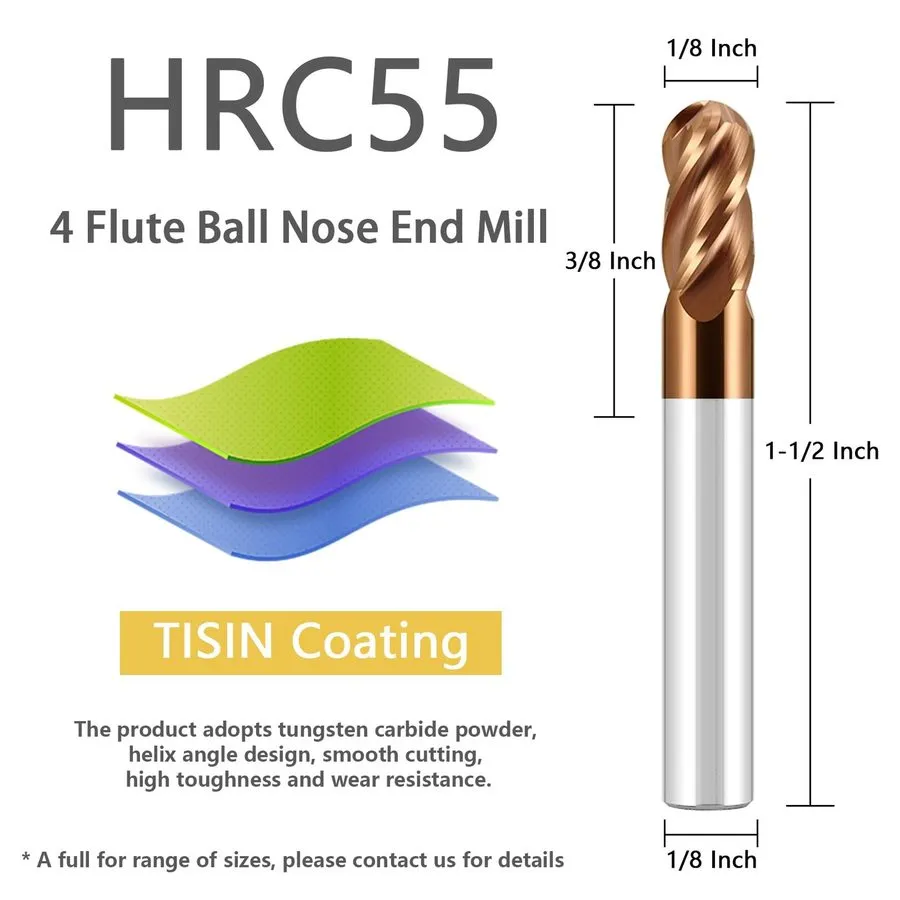 Режущий инструмент Carbide Ball Nose End Mill Bits Set 1/8 Inch Shank Dia TISIN 