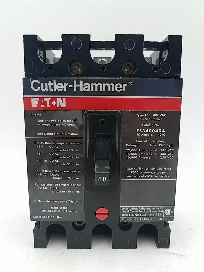 Автоматический выключатель FS340040A Cutler-Hammer Type FS Circuit Breaker 3 Pol