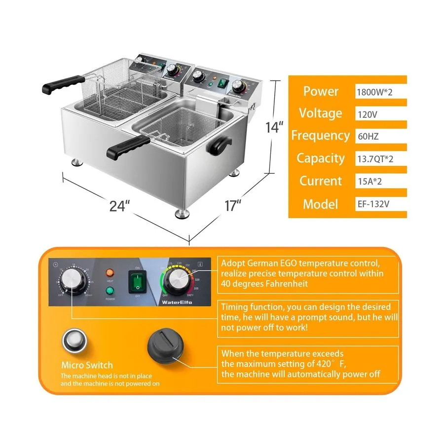 Фритюрница Deep Fryer Commercial Deep Fryers With Basket13Lx2 13.7Qt x 2 Thicken — фото лота 2