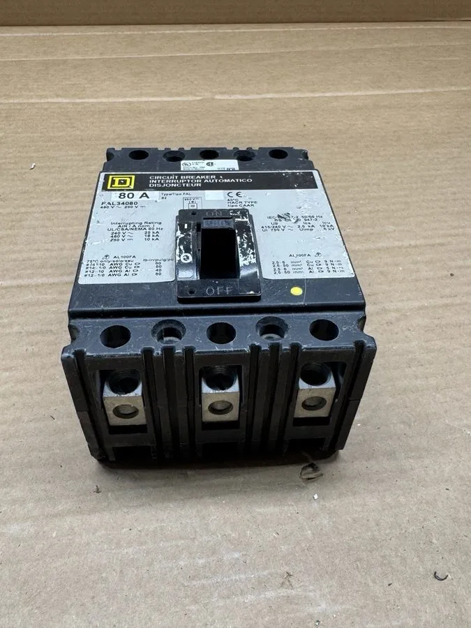 Автоматический выключатель Square D FAL34080 80A 3-Pole 480V Thermal Magnetic Ci — фото лота 2