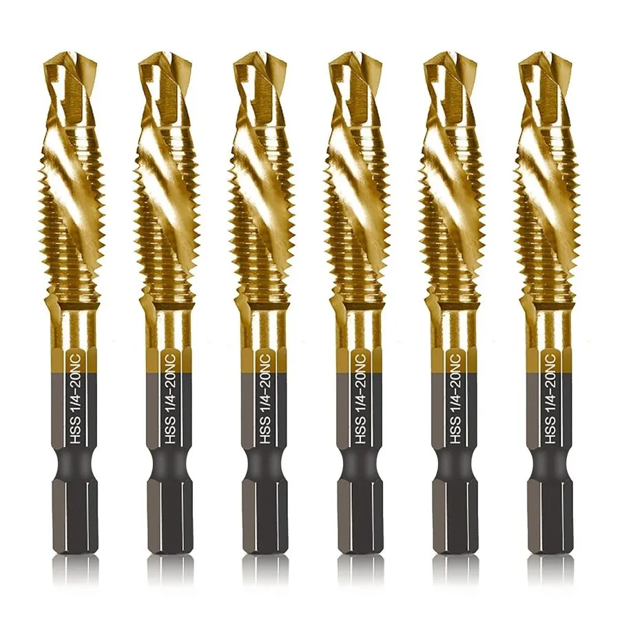 Режущий инструмент 6-Pc 1/4-20NC Combination Drill Tap Bit Set SAE, 1/4" UNC-20  — фото лота 1