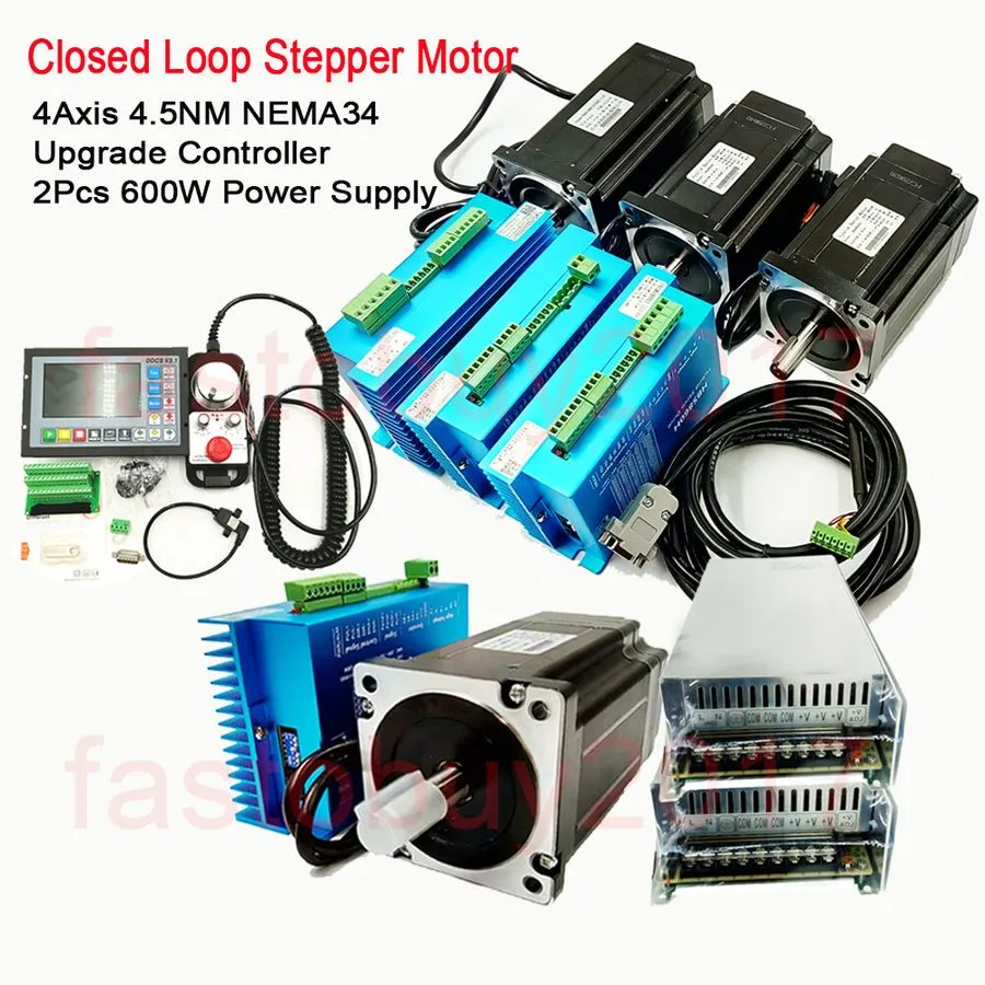 Редуктор 4Axis 4.5NM Nema34 Closed Loop Stepper Motor Driver Kit+Controller+Powe